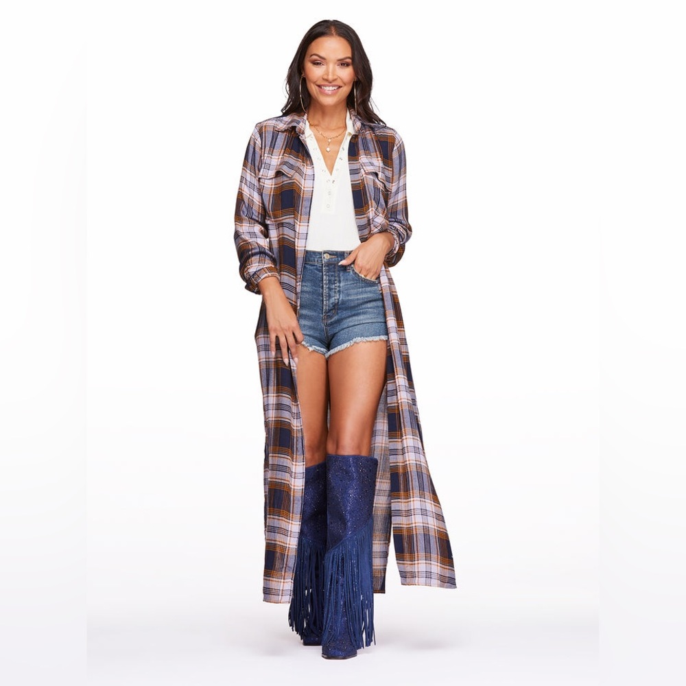 Thread Story plaid open front duster